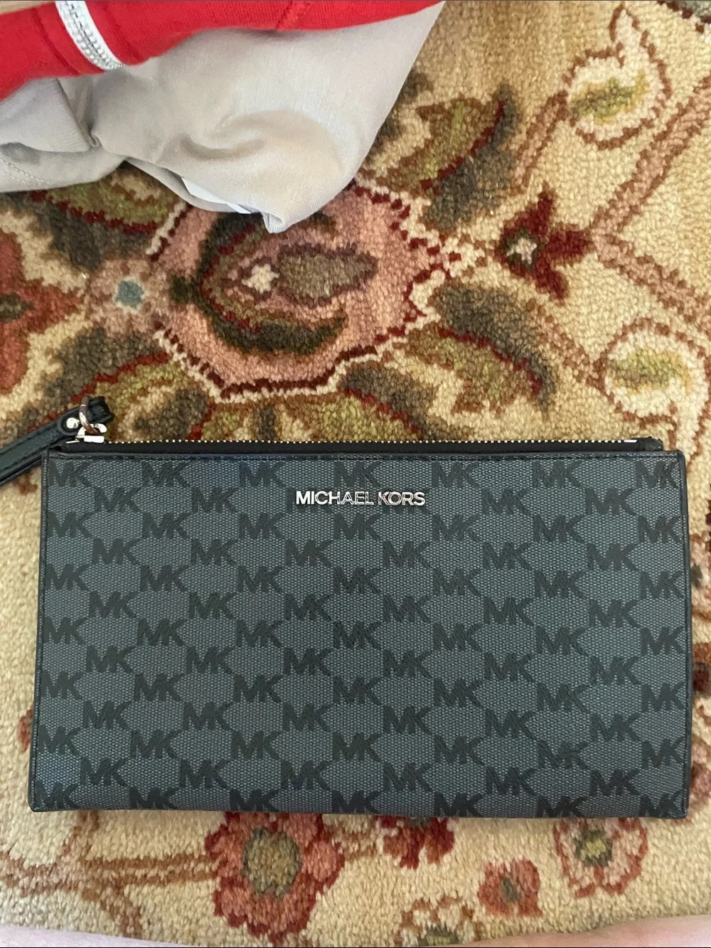 Michael Kors Black and Gray MK Signature Zip Pouch
